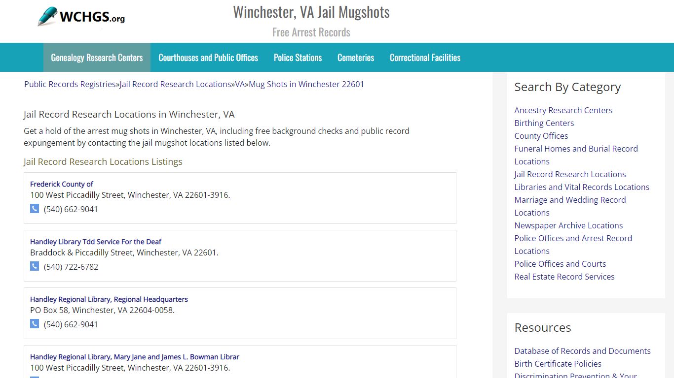 Winchester, VA Jail Mugshots - Free Arrest Records - WCHGS.org