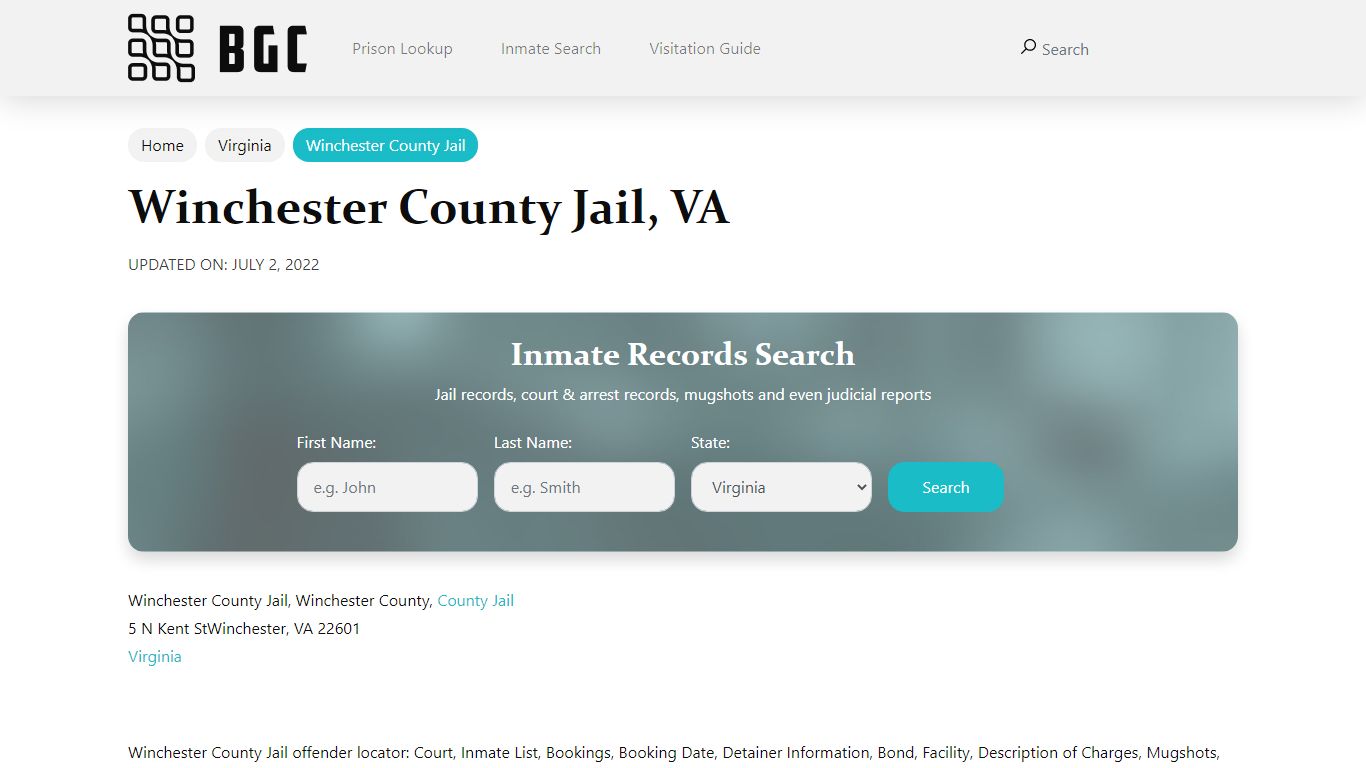 Winchester County Jail, VA Inmate Search, Mugshots, Visitation, Phone ...
